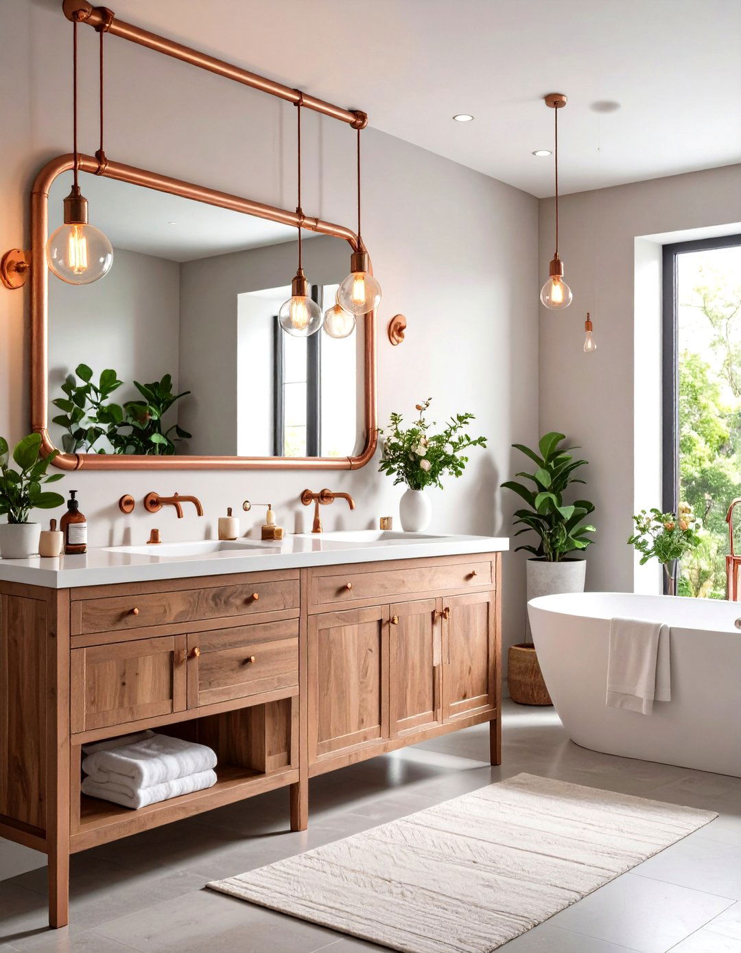 Copper Pipe and Edison Bulb Combinations - 24 Bathroom Lighting Ideas Over Mirror