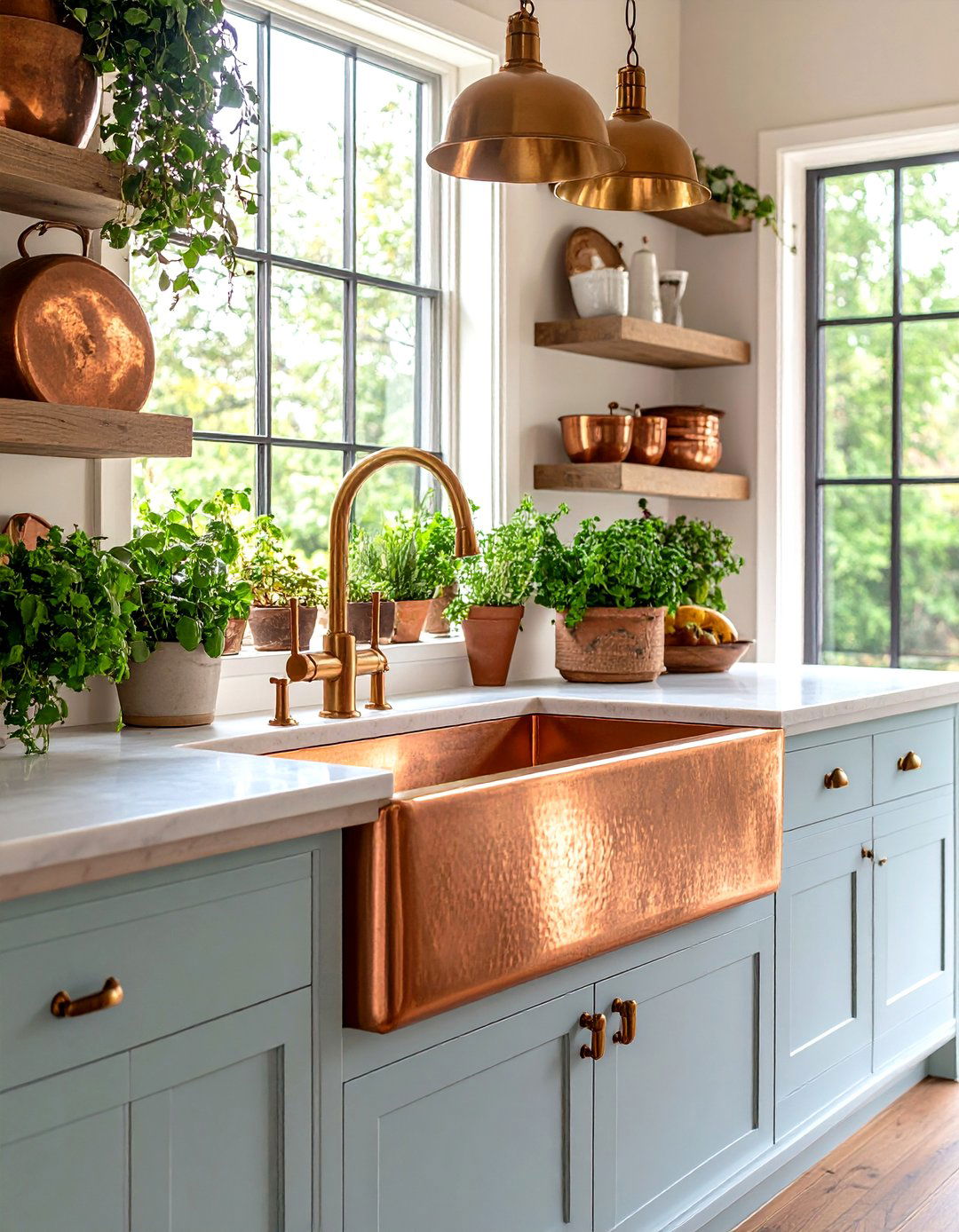 Copper Sink Accent Kitchen - 24 White Farmhouse Kitchen Ideas
