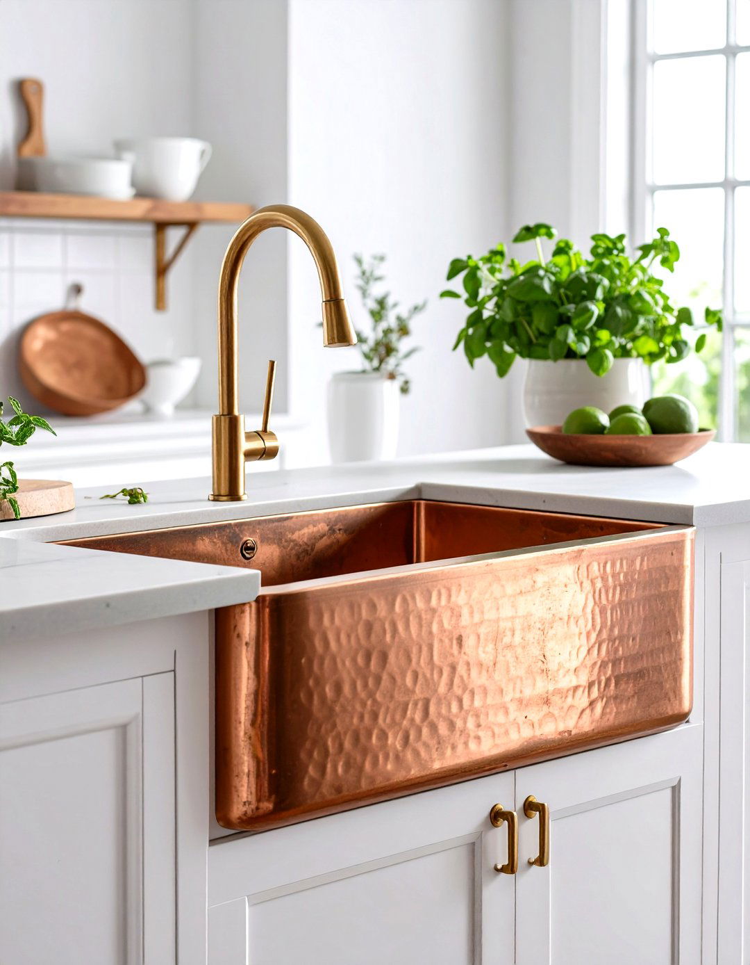 Copper Sink Statement - 24 Rustic White Kitchen Ideas