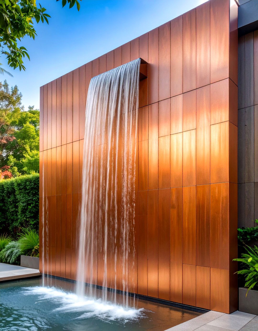 Copper Water Wall - 24 Backyard Fountain Ideas