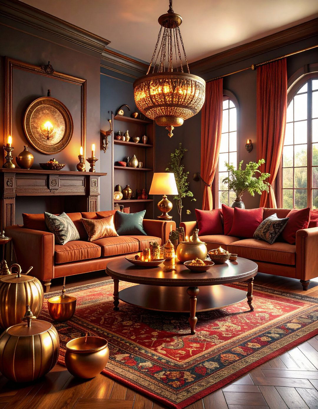 Copper and Brass Accent Room - 24 Primitive Living Room Ideas