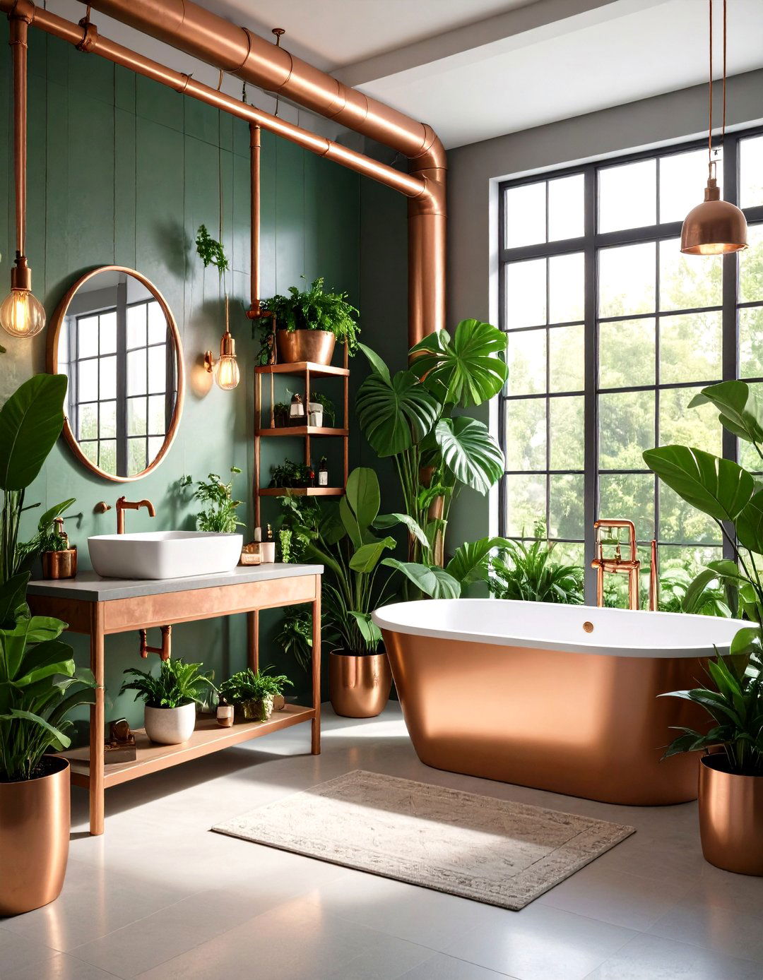 Copper and Brass Botanical Elements - 24 Greenhouse Bathroom Ideas