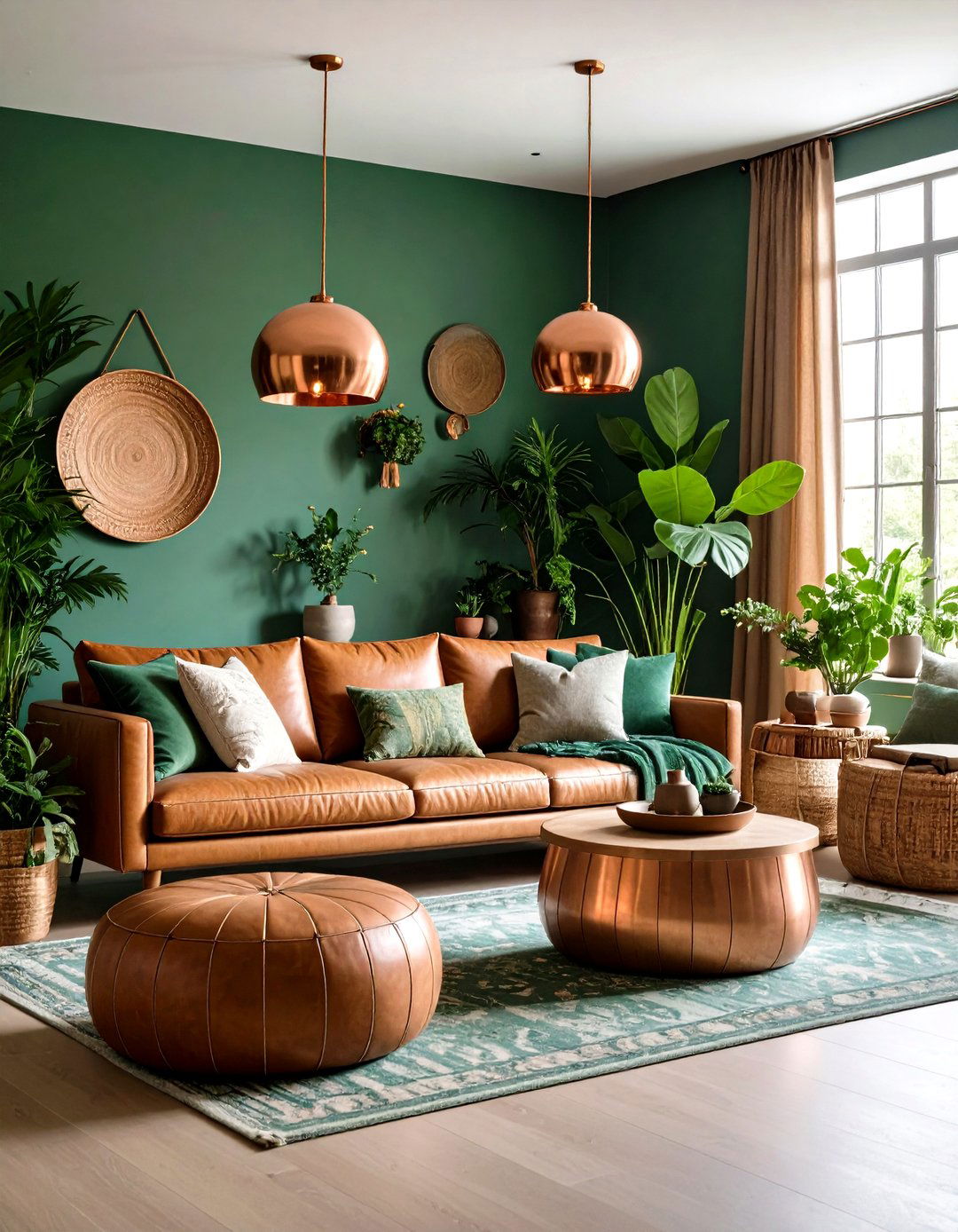 Copper and Green Botanical Living Room - 24 Moody Boho Living Room Ideas