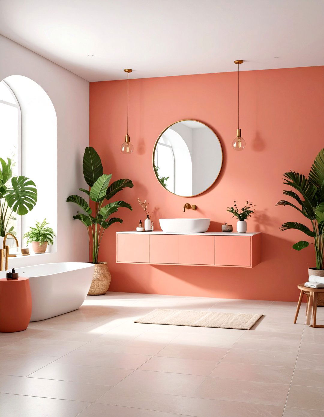 Coral Bathroom with Neutral Backgrounds - 24 Bathroom Color Ideas