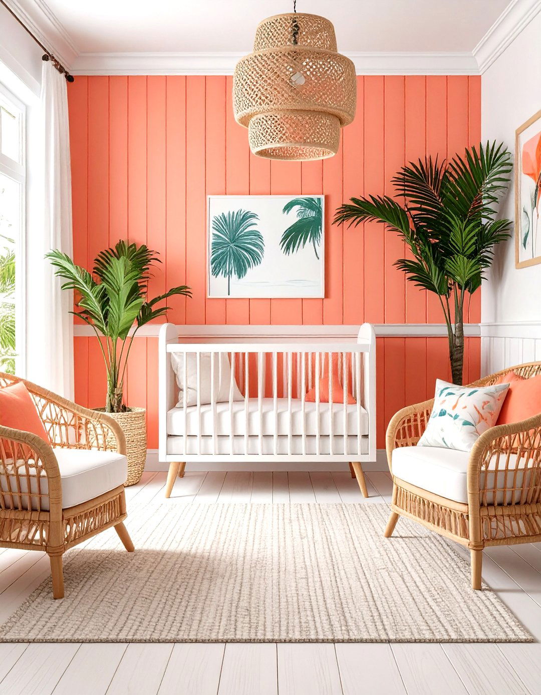 Coral Board and Batten with Tropical Theme - 24 Wainscoting Nursery Ideas