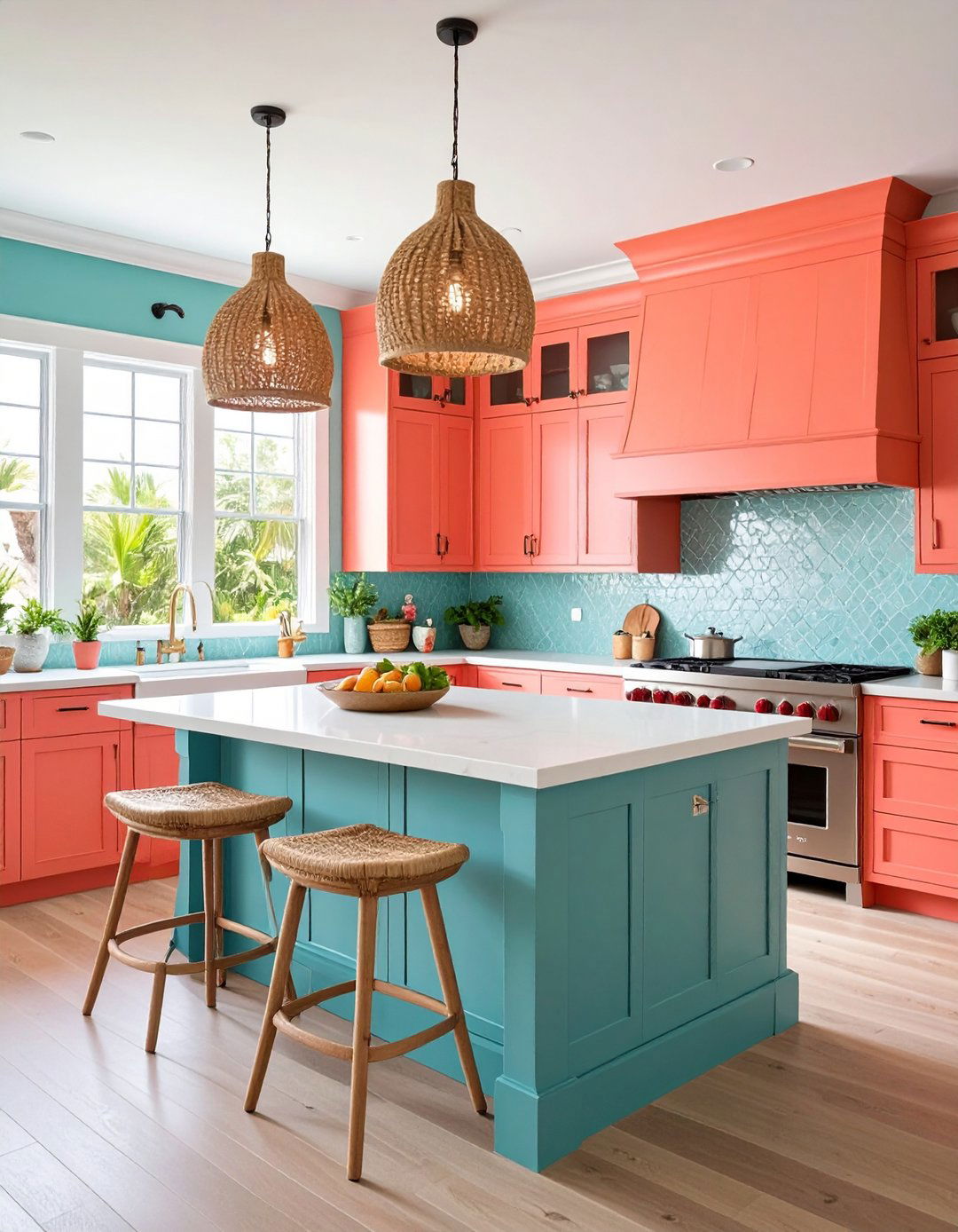 Coral Coastal Kitchen - 24 Pink Kitchen Ideas