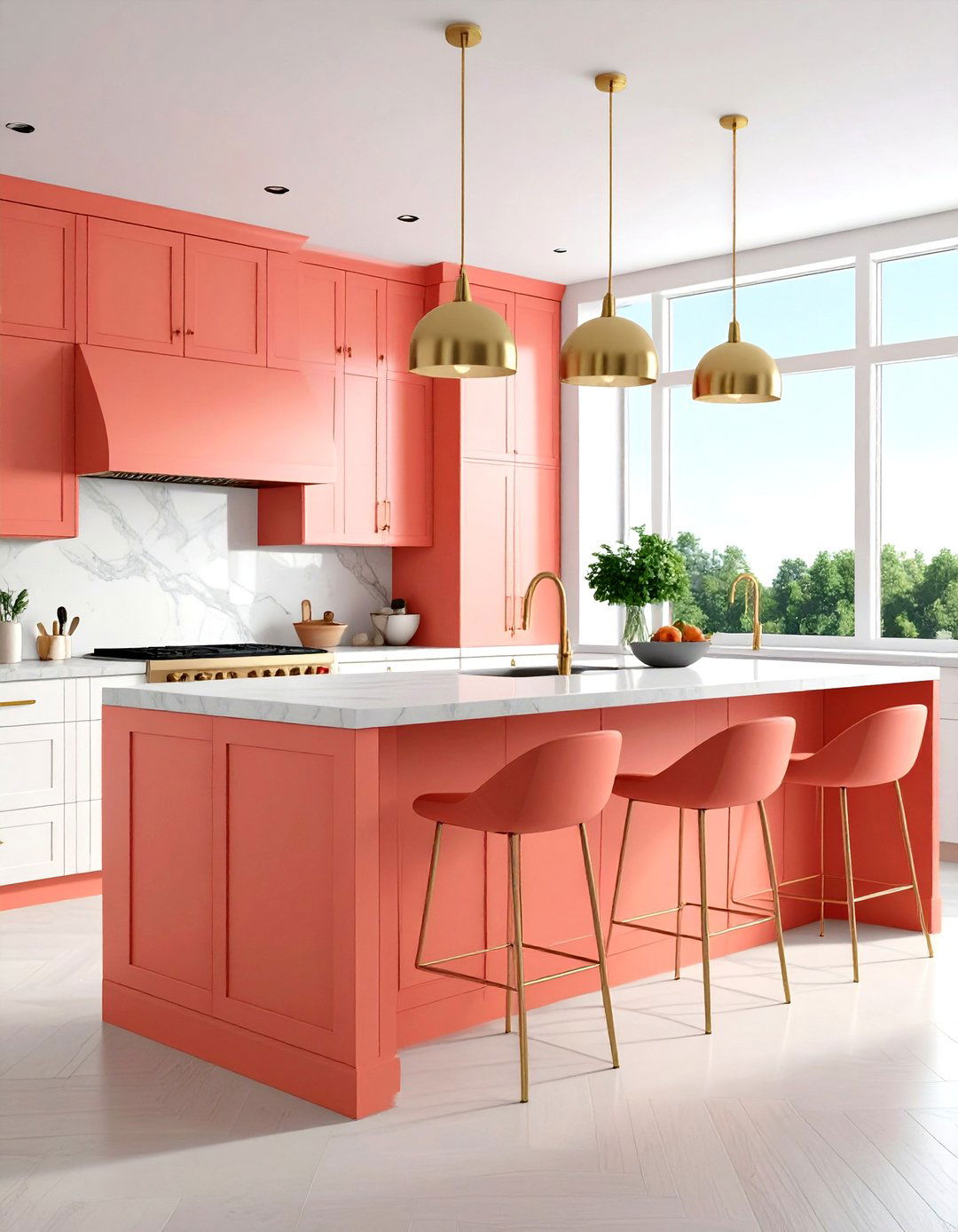Coral Kitchen Island Accent - 24 Pastel Room Ideas