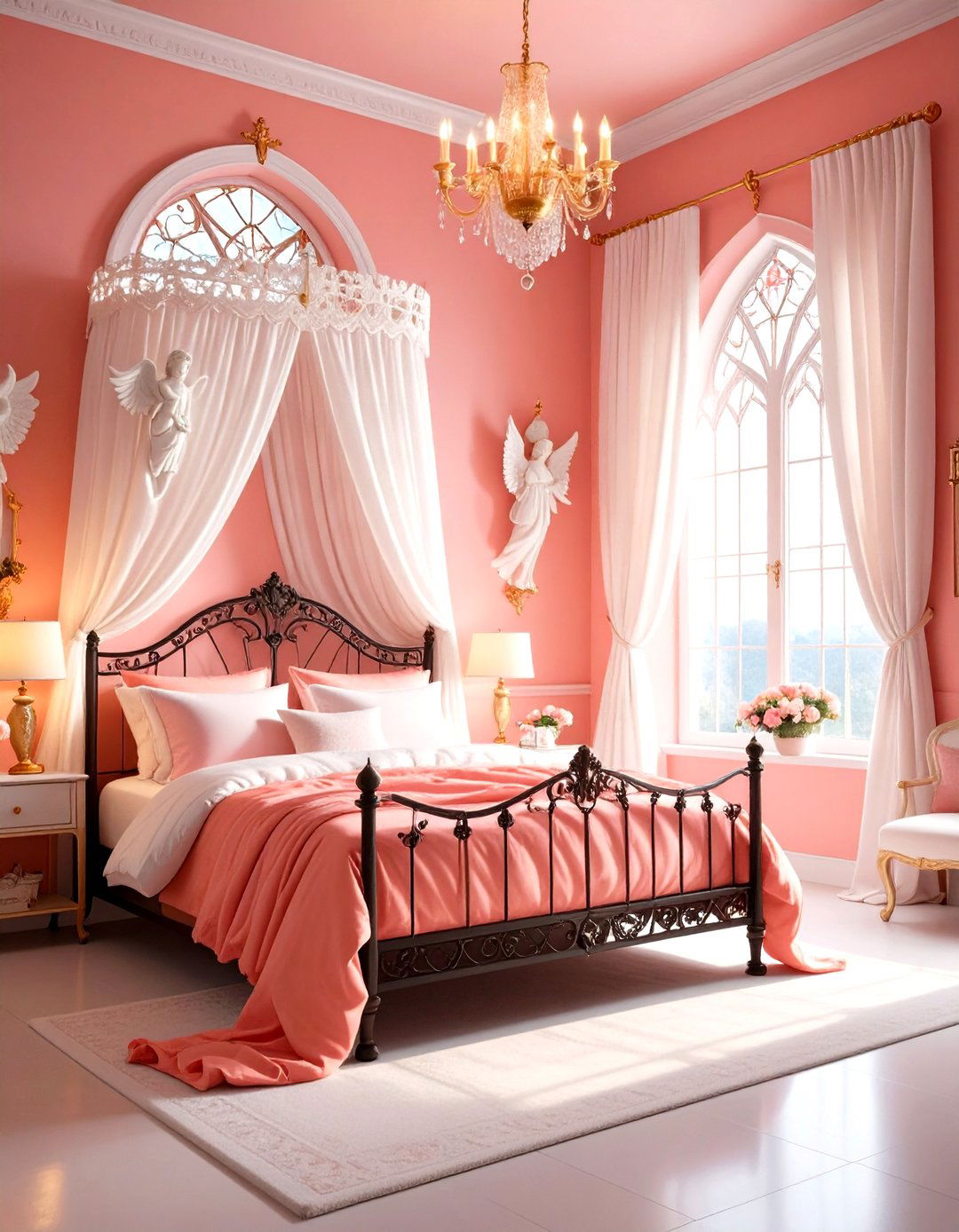 Coral Pink Cemetery Angel Bedroom - 24 Pastel Goth Bedroom Ideas
