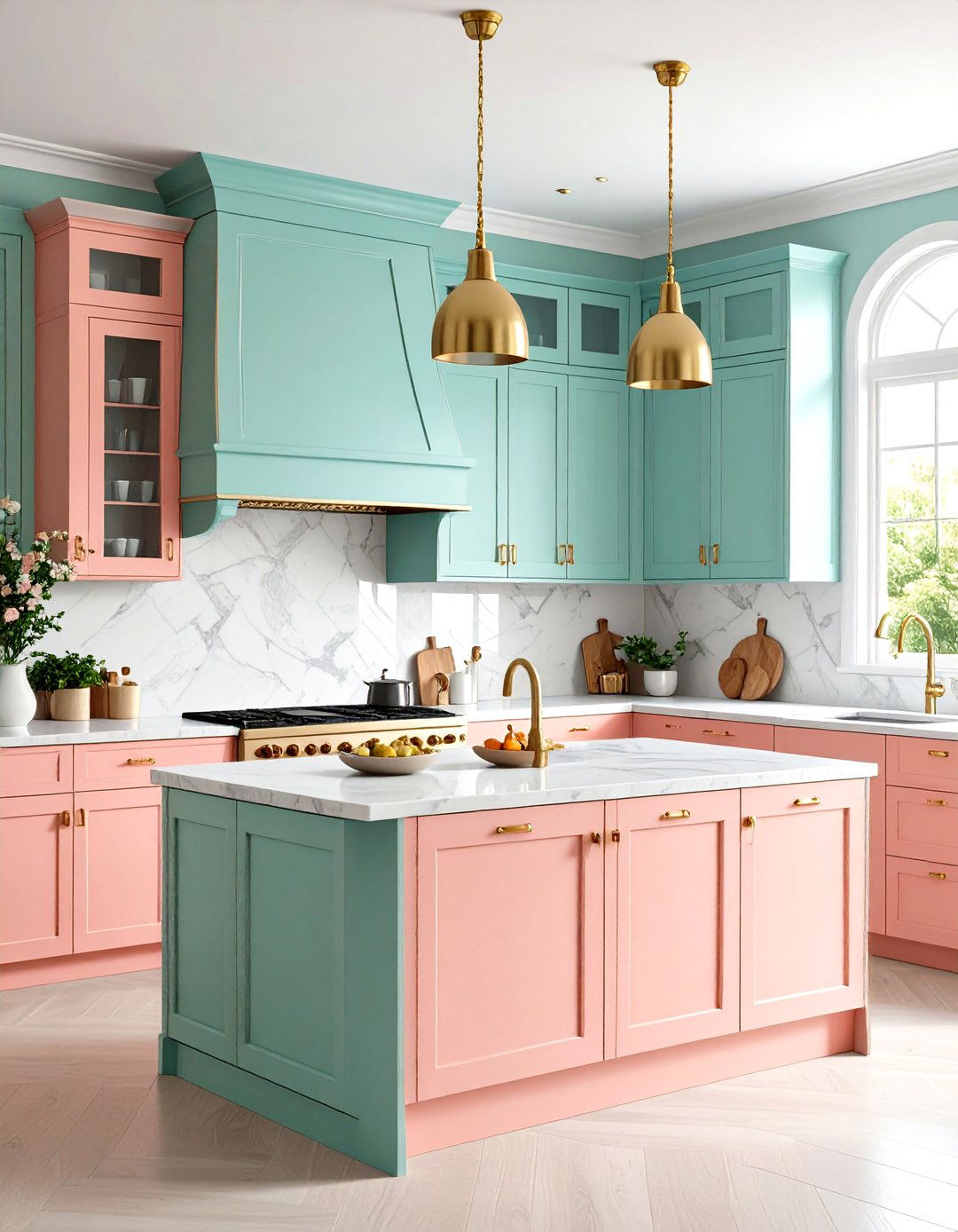 Coral Pink Kitchen with Mint Green - 24 Colorful Kitchen Ideas