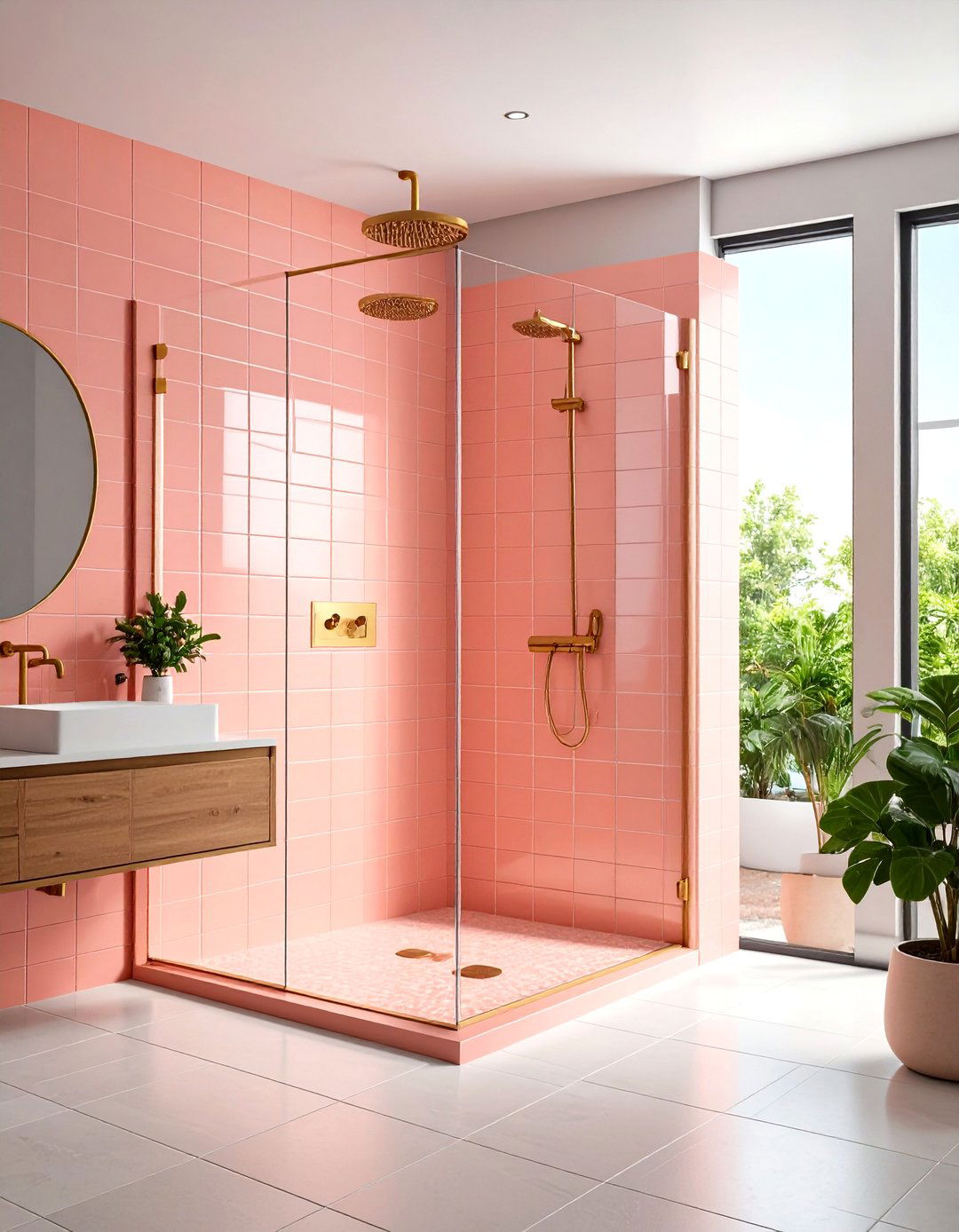 Coral Pink Metro Tile Shower - 24 Pink Bathroom Ideas