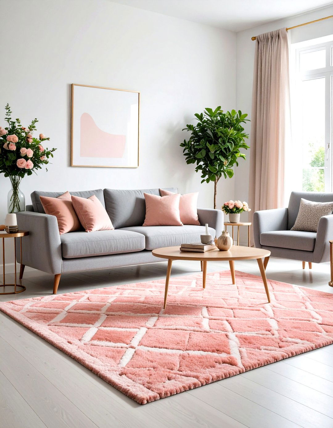 Coral Pink Rug Modern Grey Styling - 24 what color rug goes with a grey couch