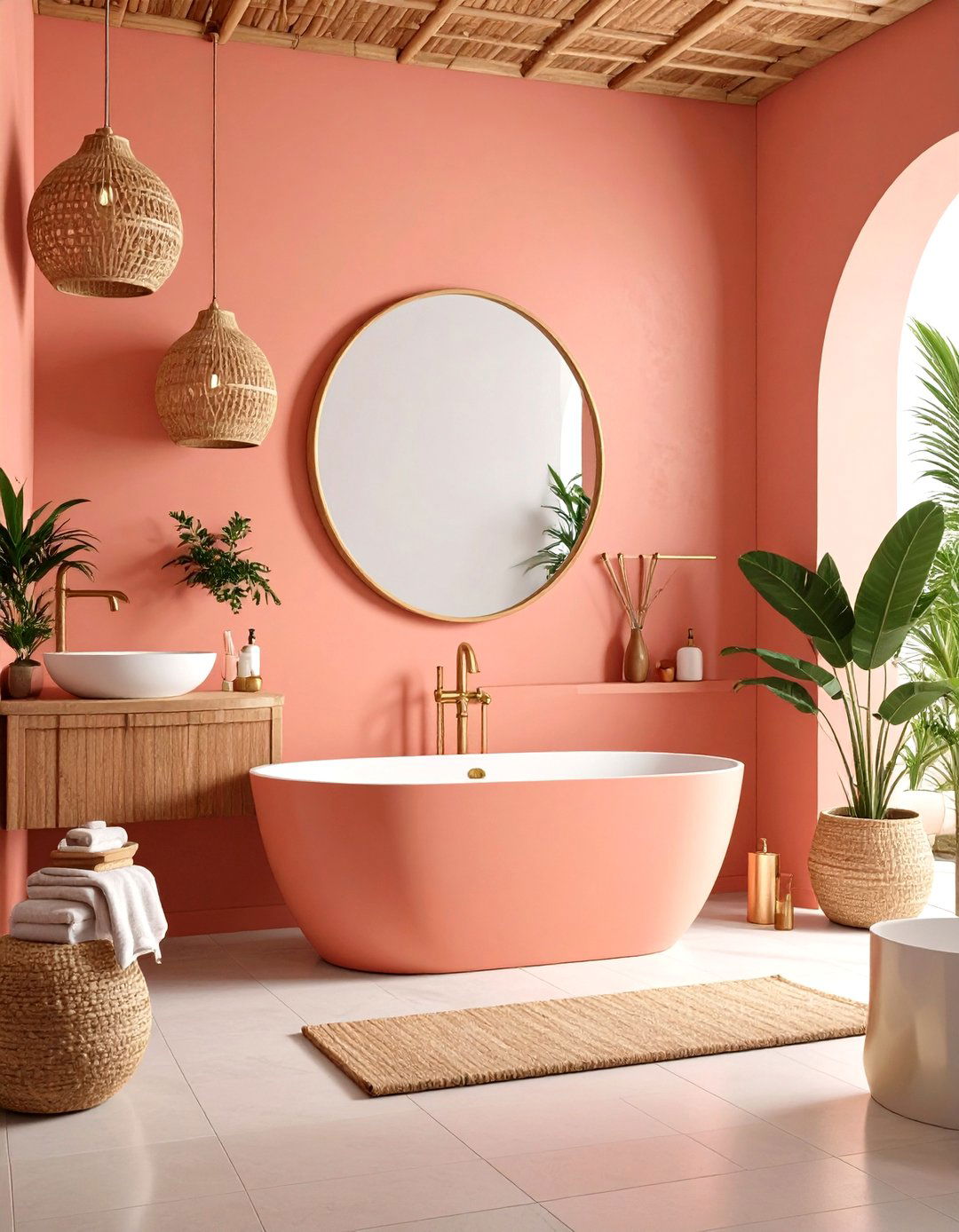 Coral Pink Tropical Paradise - 24 Colorful Bathroom Ideas