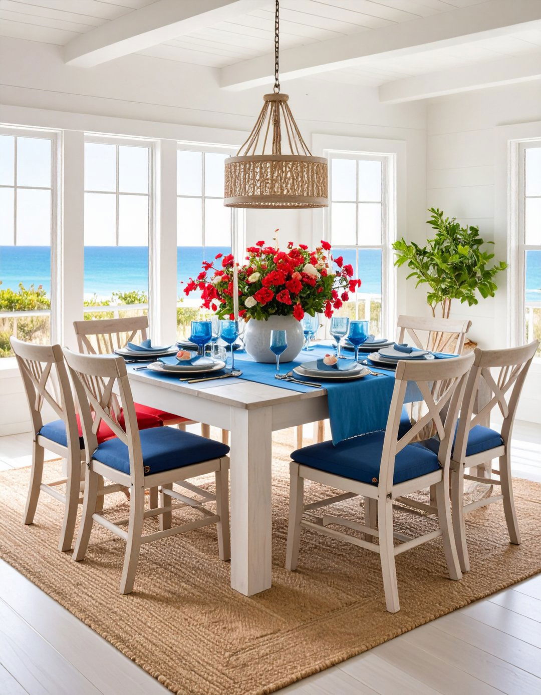 Coral Red Coastal Dining - 24 Red Dining Room Ideas
