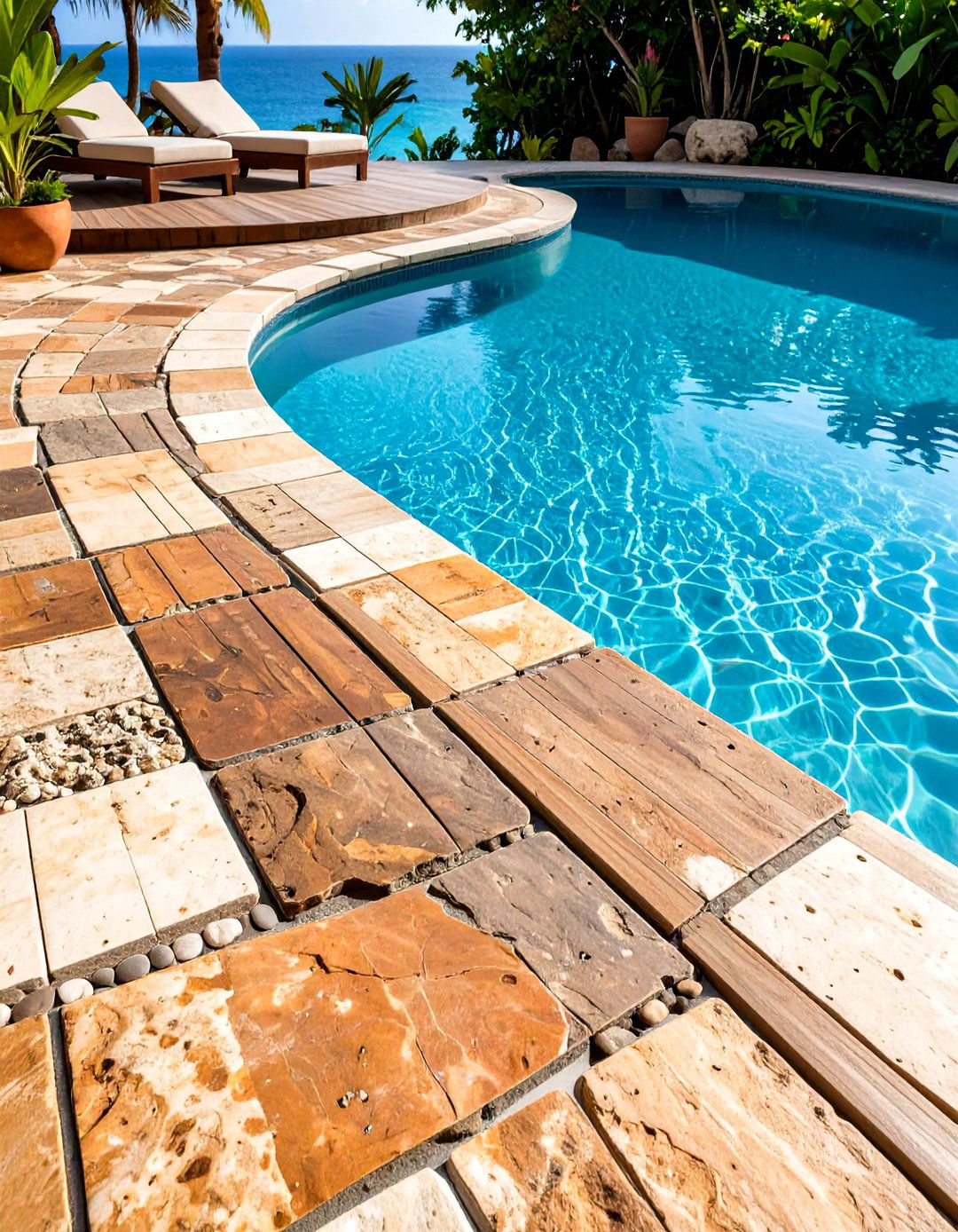 Coral Stone Pool Deck Tropical Design - 24 Pavers Around Pool Ideas