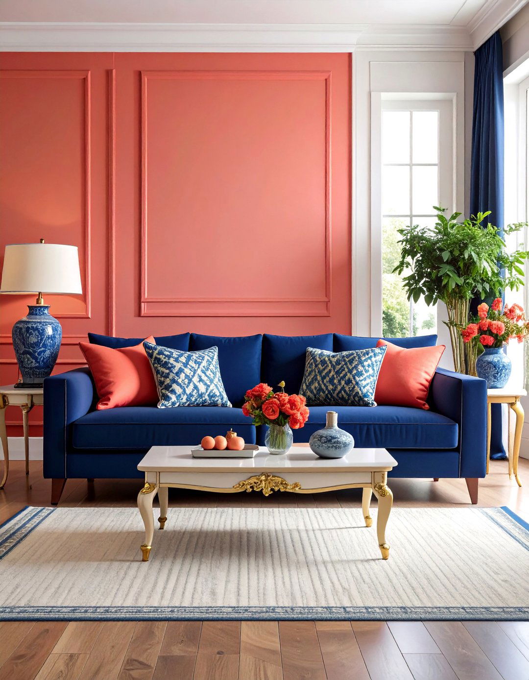 Coral and Blue Chinoiserie Living Room - 24 Chinoiserie Living Room Ideas