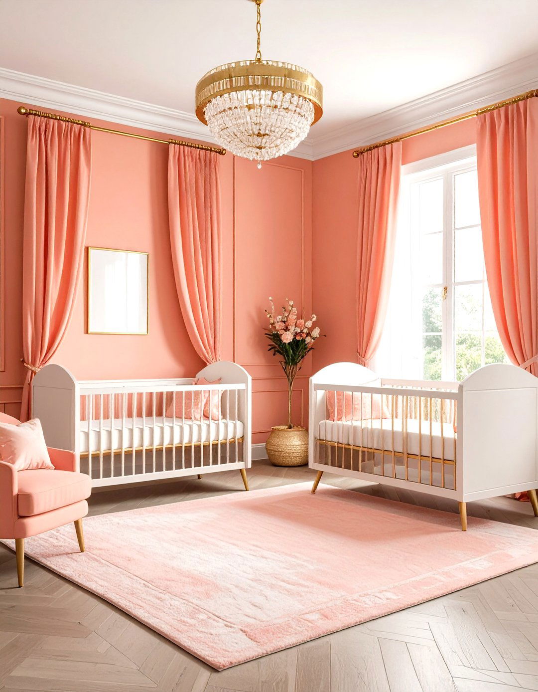 Coral and Gold Twin Elegance - 24 Twin Nursery Ideas
