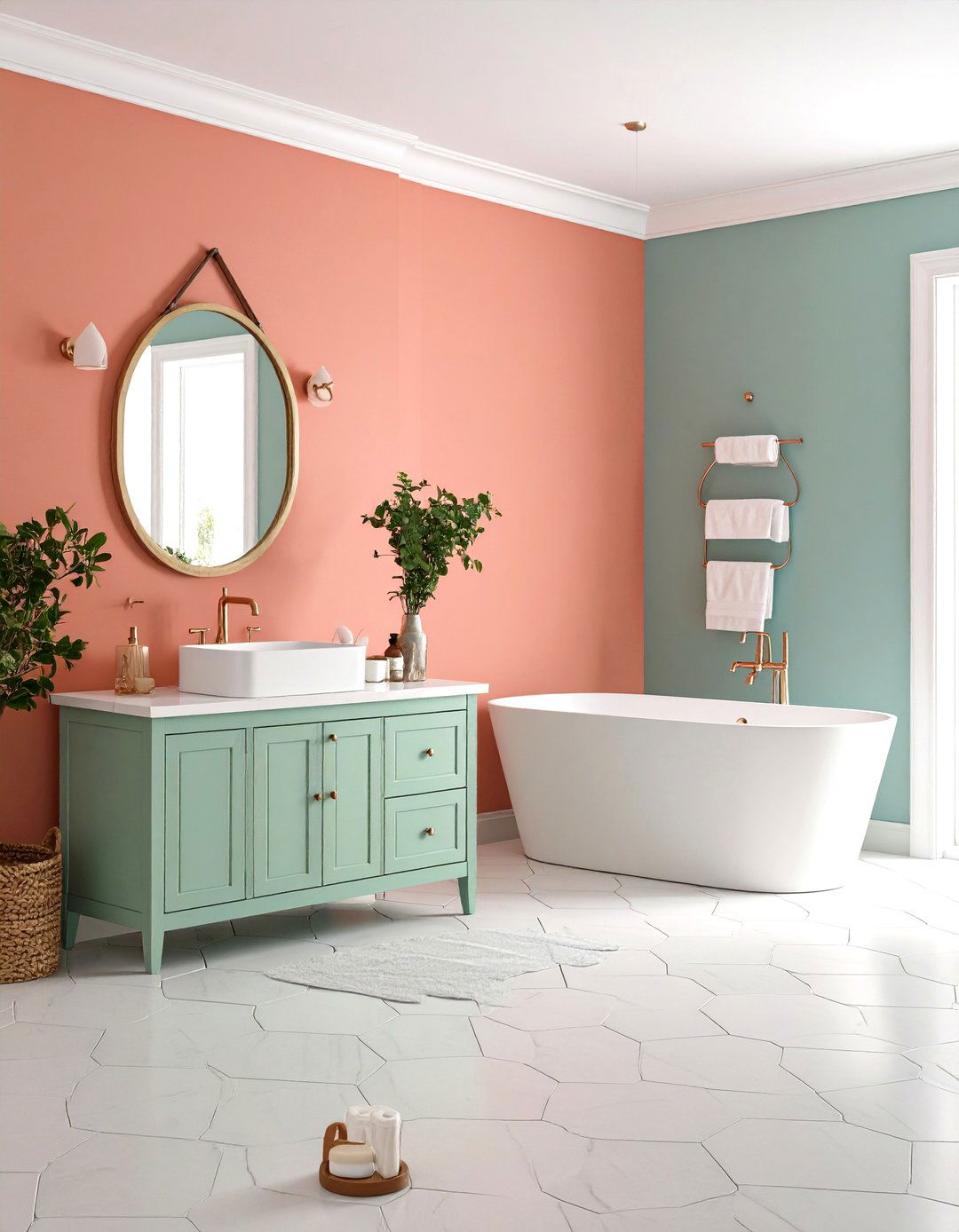 Coral and Mint Green Combination - 24 Red Bathroom Ideas