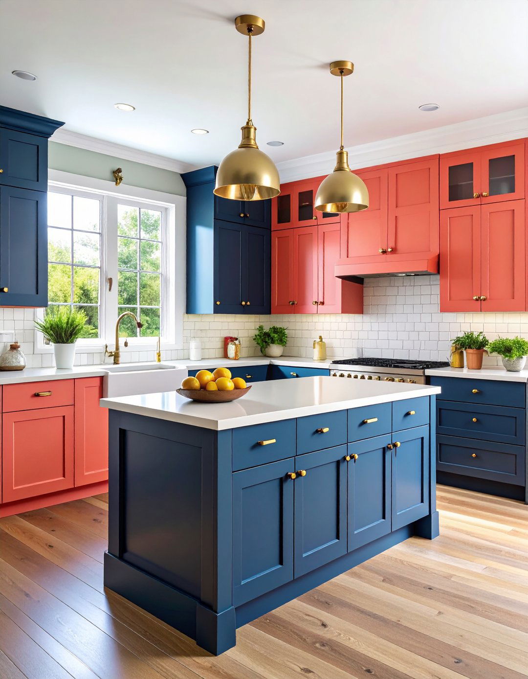 Coral and Navy Two Tone Kitchen - 24 Pink Kitchen Ideas