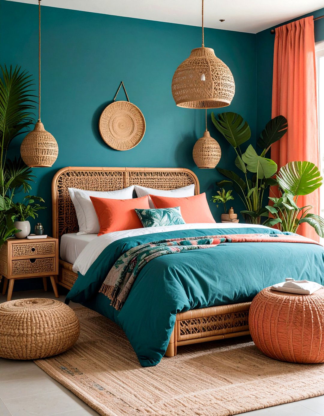 Coral and Teal Tropical Bedroom - 24 Coral Bedroom Ideas