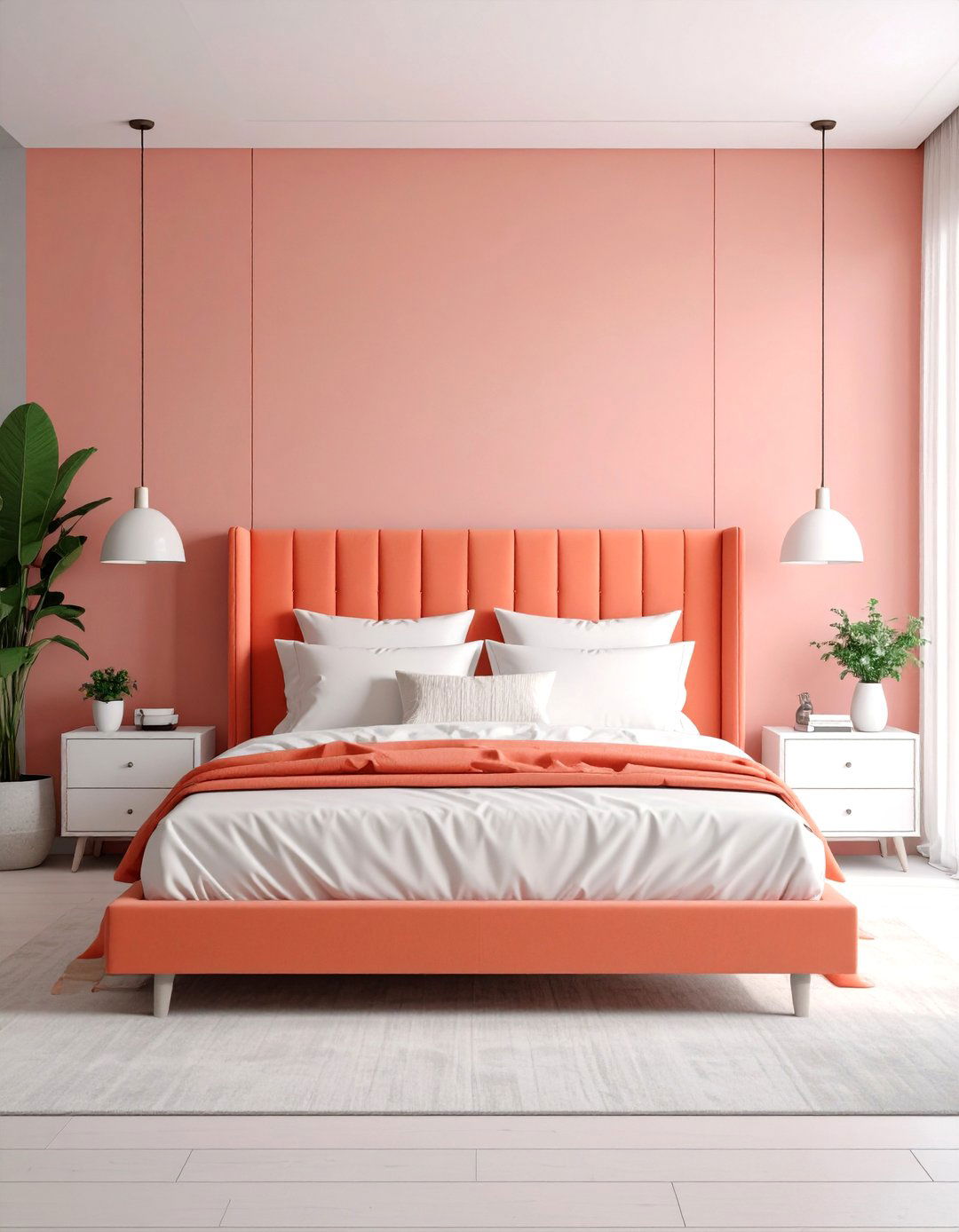 Coral and White Minimalist Bedroom - 24 Coral Bedroom Ideas