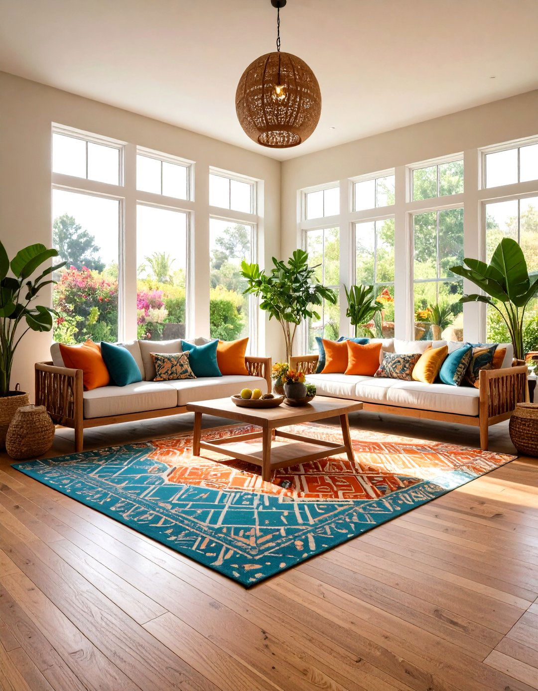 Cork Flooring Sunroom with Area Rugs - 24 Mid-century Modern Sunroom Ideas
