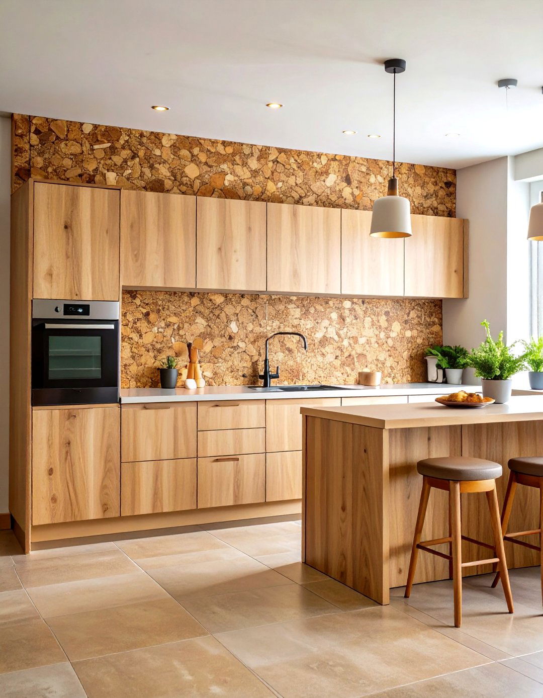 Cork Tile Feature Wall - 24 Rustic Backsplash Ideas
