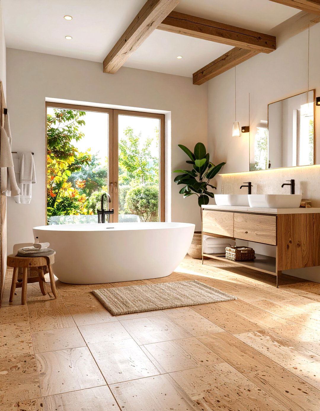 Cork Tile Flooring with Natural Texture Patterns - 24 Ideas for Wood Floors in Bathrooms