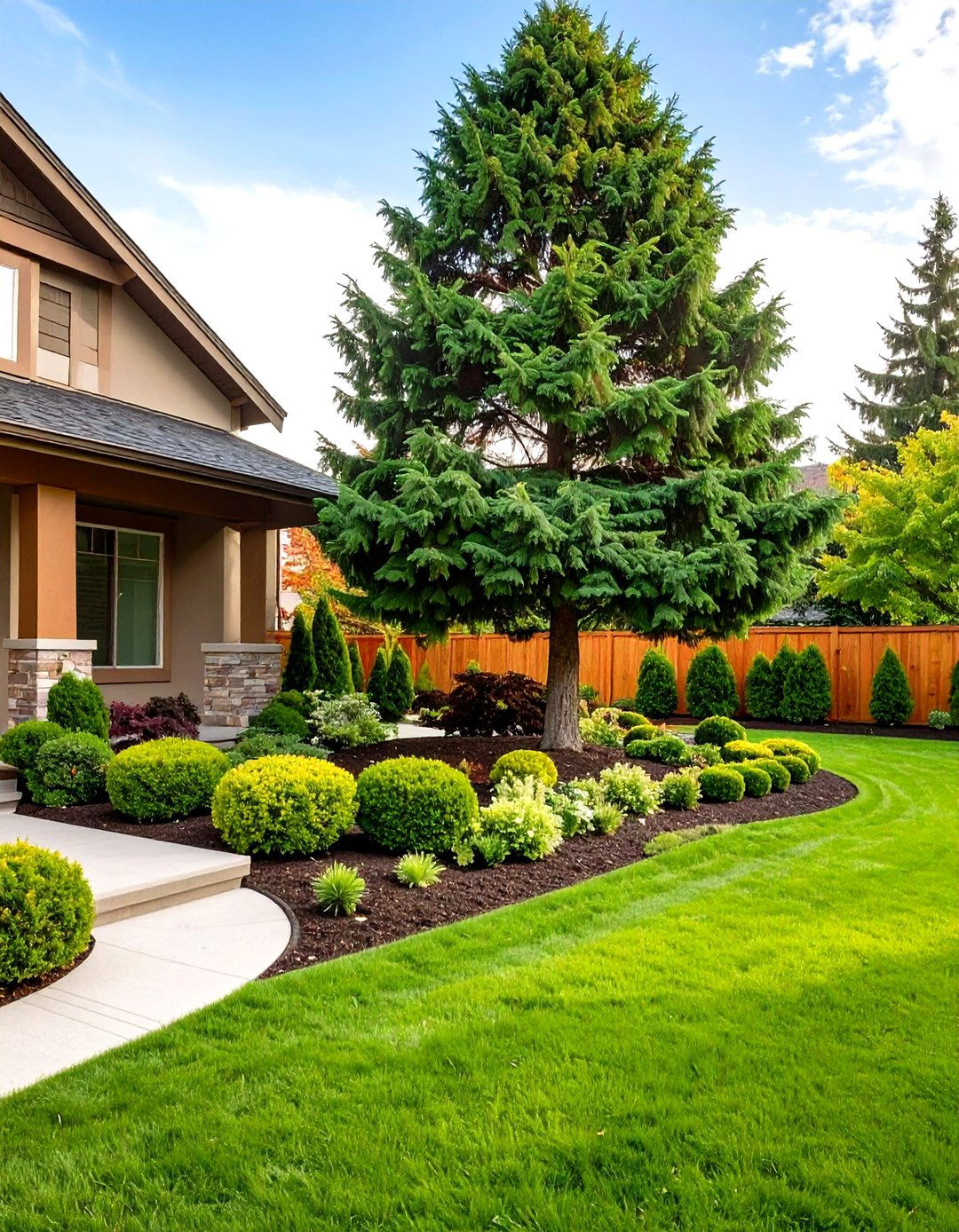 Corner Accent Evergreen Planting - 24 Front Yard Evergreen Landscaping Ideas