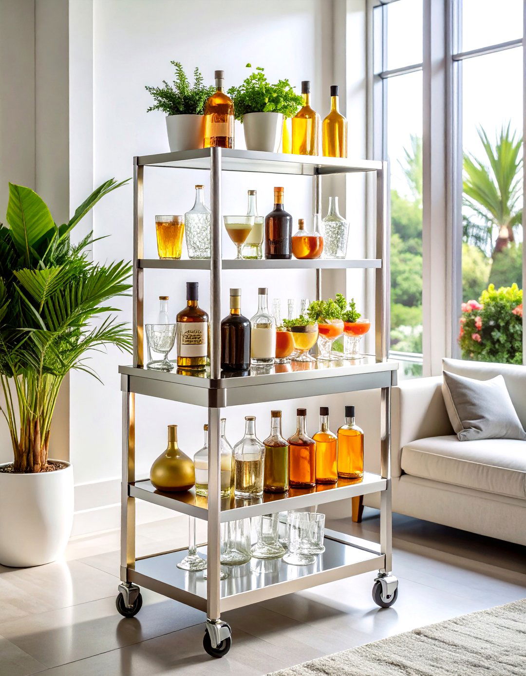 Corner Bar Cart - 24 Living Room Corner Ideas