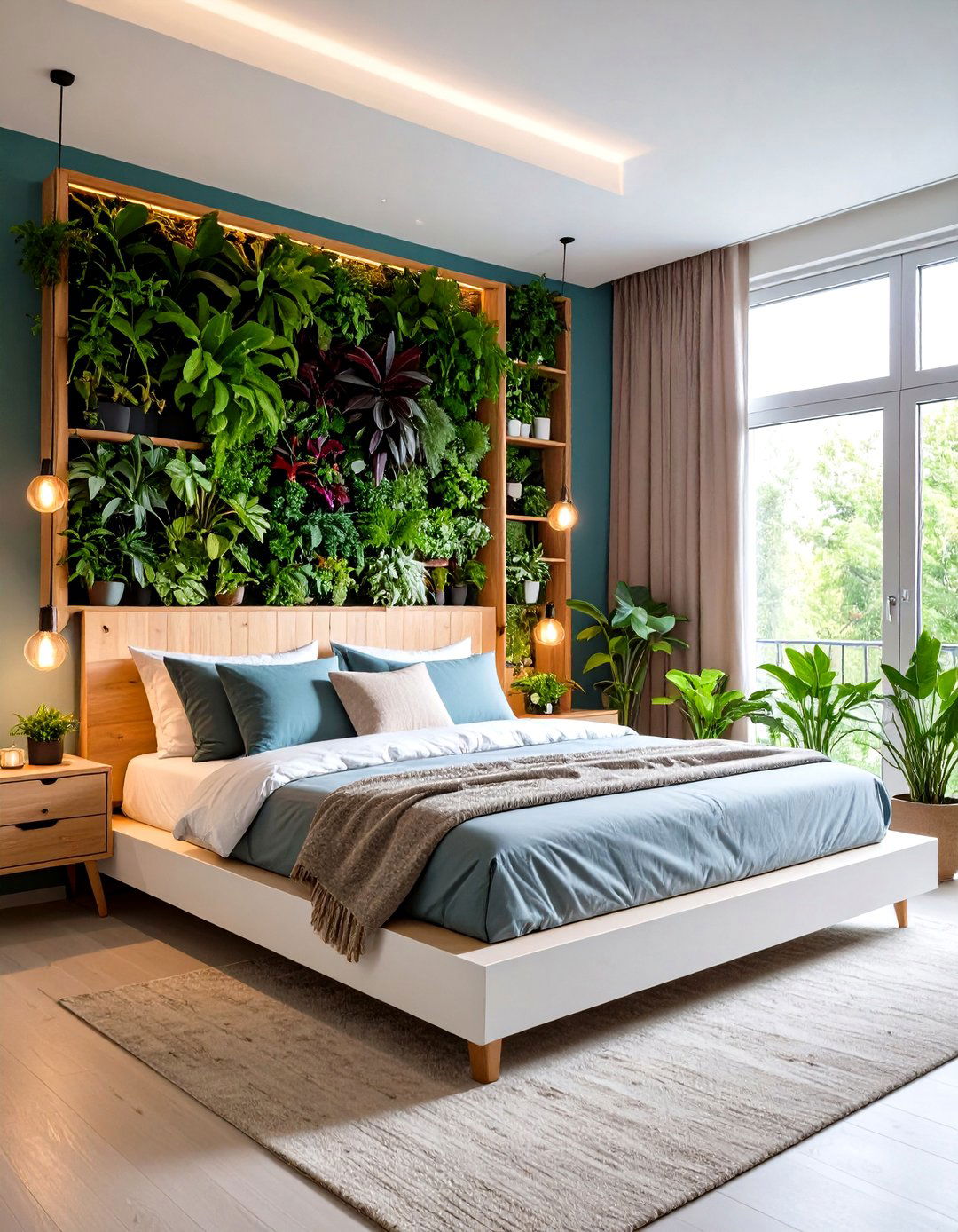 Corner Bed with Vertical Garden Wall - 24 Corner Bed Ideas