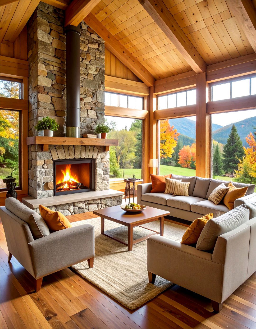 Corner Cabin Fireplace Design - 24 Cabin Fireplace Ideas