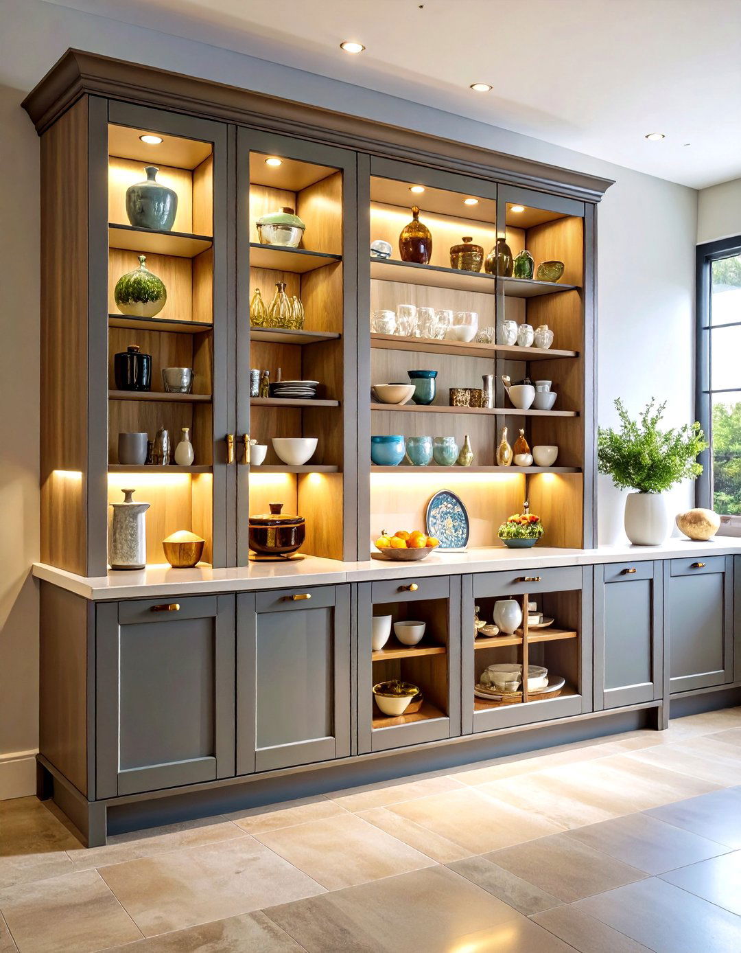 Corner Display Cabinet with Lighting - 24 Kitchen Corner Ideas