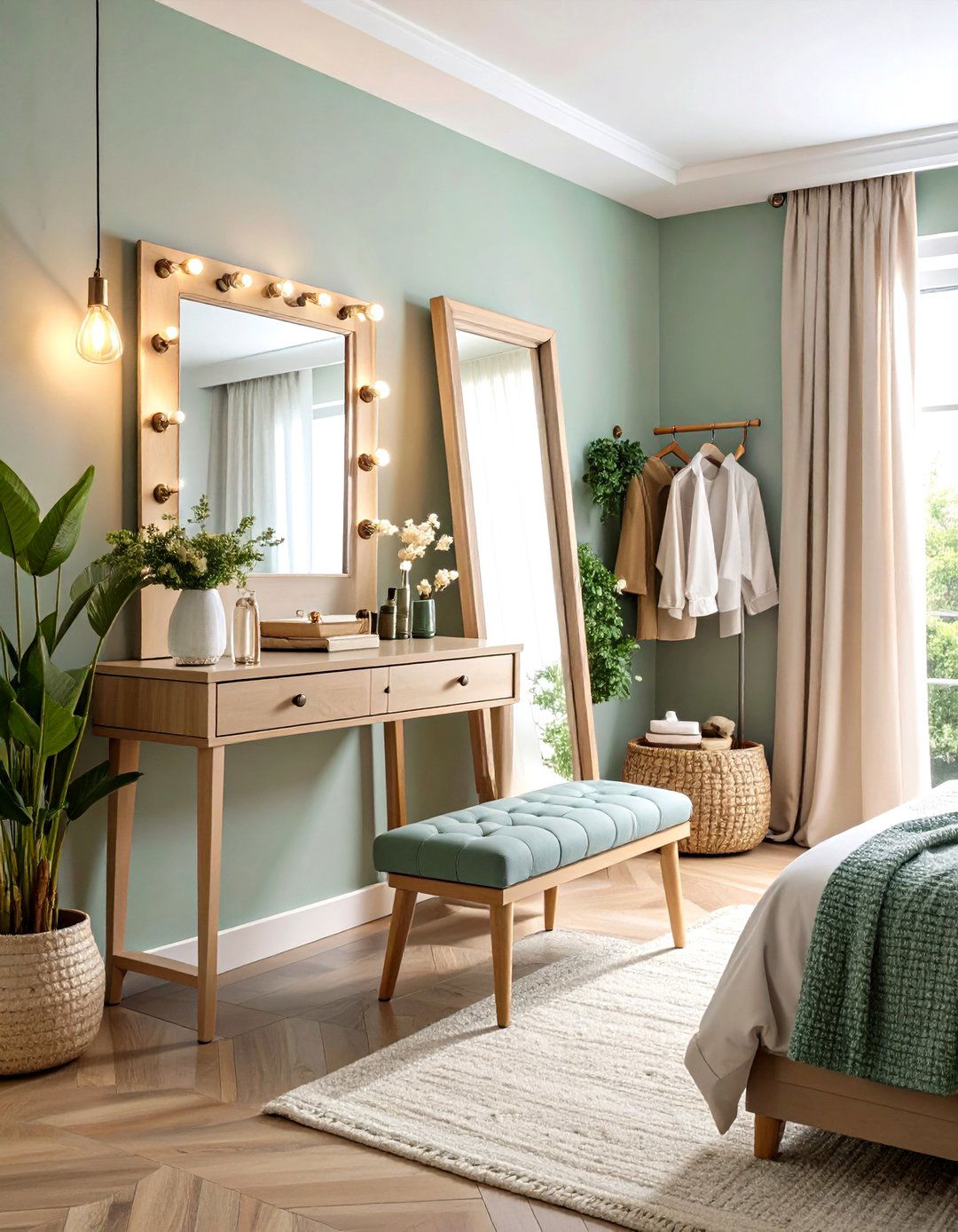 Corner Dressing Area with Full Length Mirror - 24 Bedroom Corner Ideas