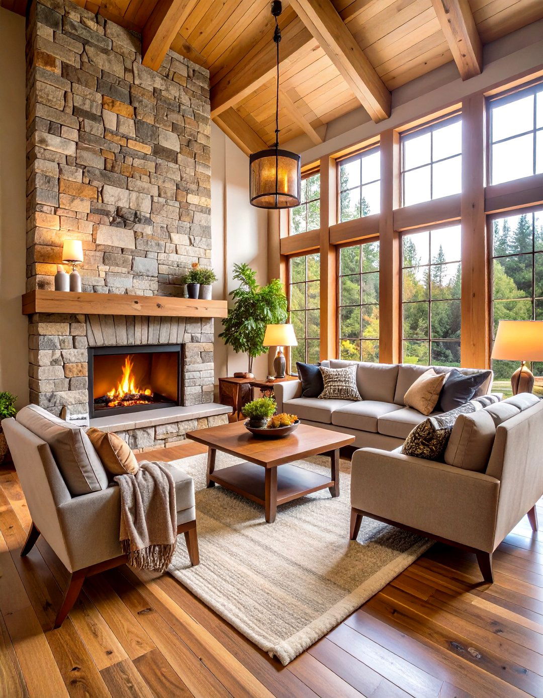 Corner Fireplace Cozy Arrangement - 24 Cabin Living Room Ideas