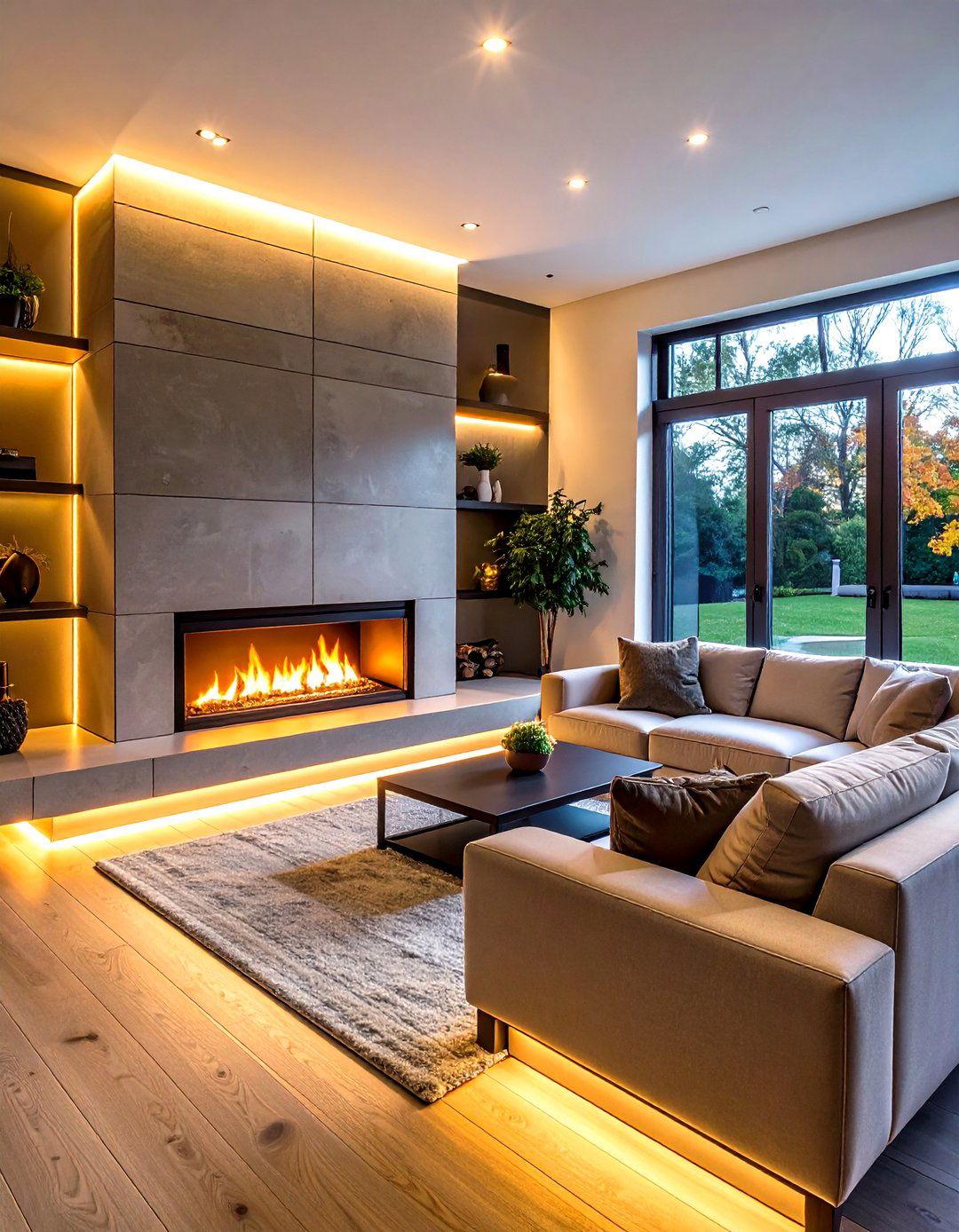 Corner Fireplace with Accent Lighting - 24 Corner Gas Fireplace Ideas