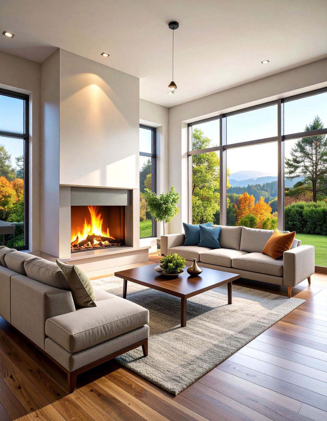 Corner Fireplace with Adjacent Window Walls - 24 Fireplace Between Windows Ideas
