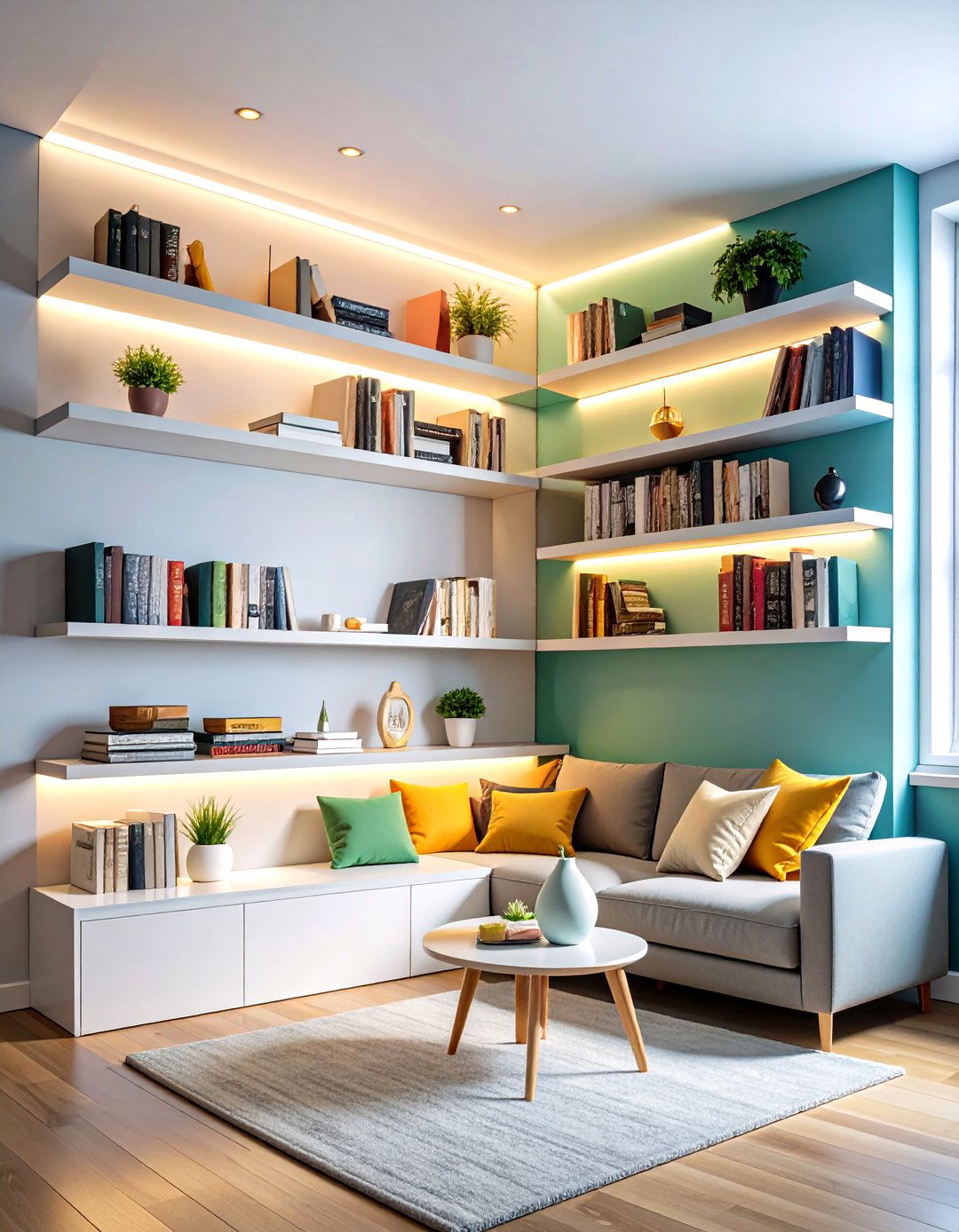 Corner Floating Shelf Library - 24 Corner Decoration Ideas