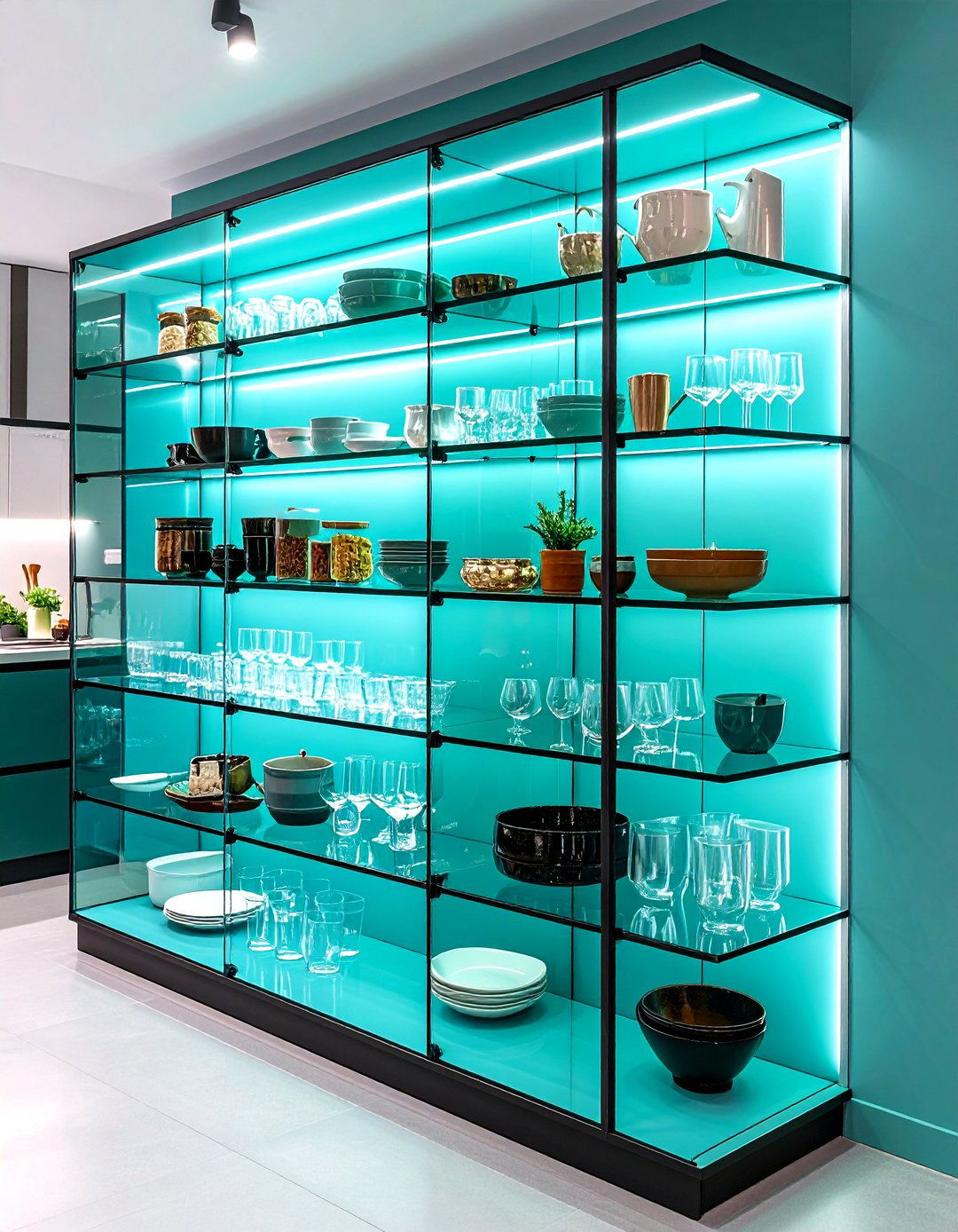 Corner Glass Display Shelving - 24 Kitchen Corner Ideas