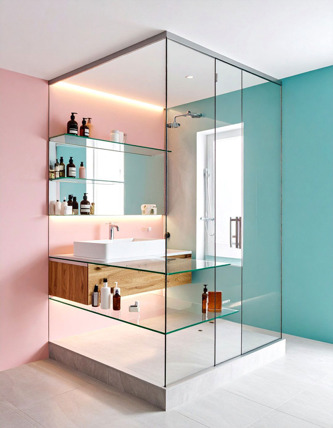 Corner Glass Shelving Units - 24 Small Bathroom Storage Ideas