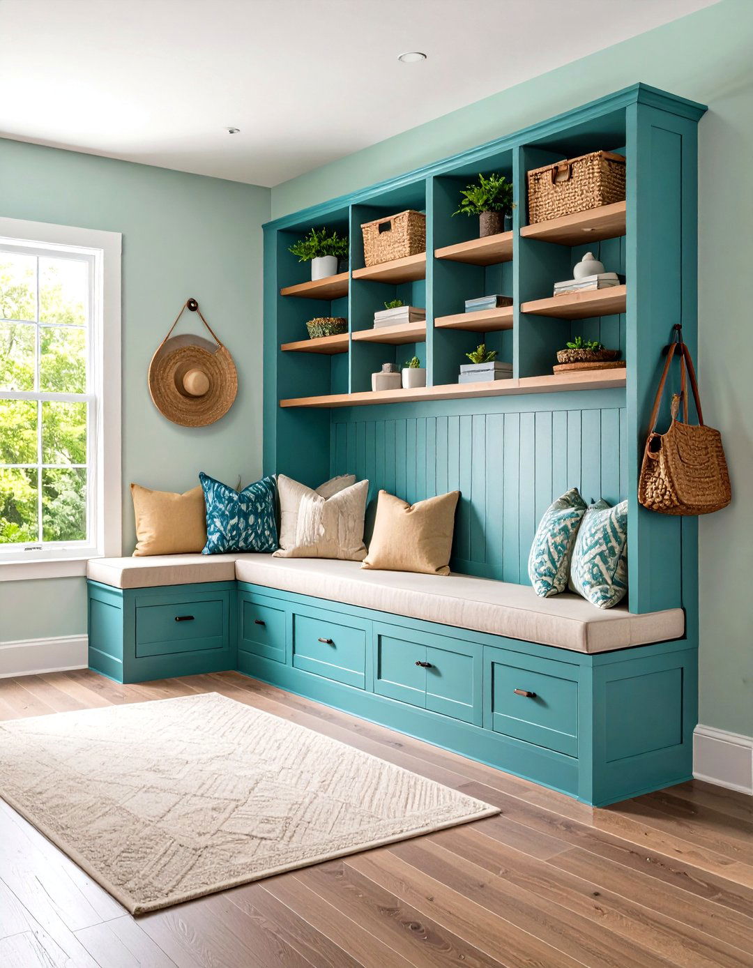 Corner L Shaped Storage Solution - 24 Mudroom Bench Ideas