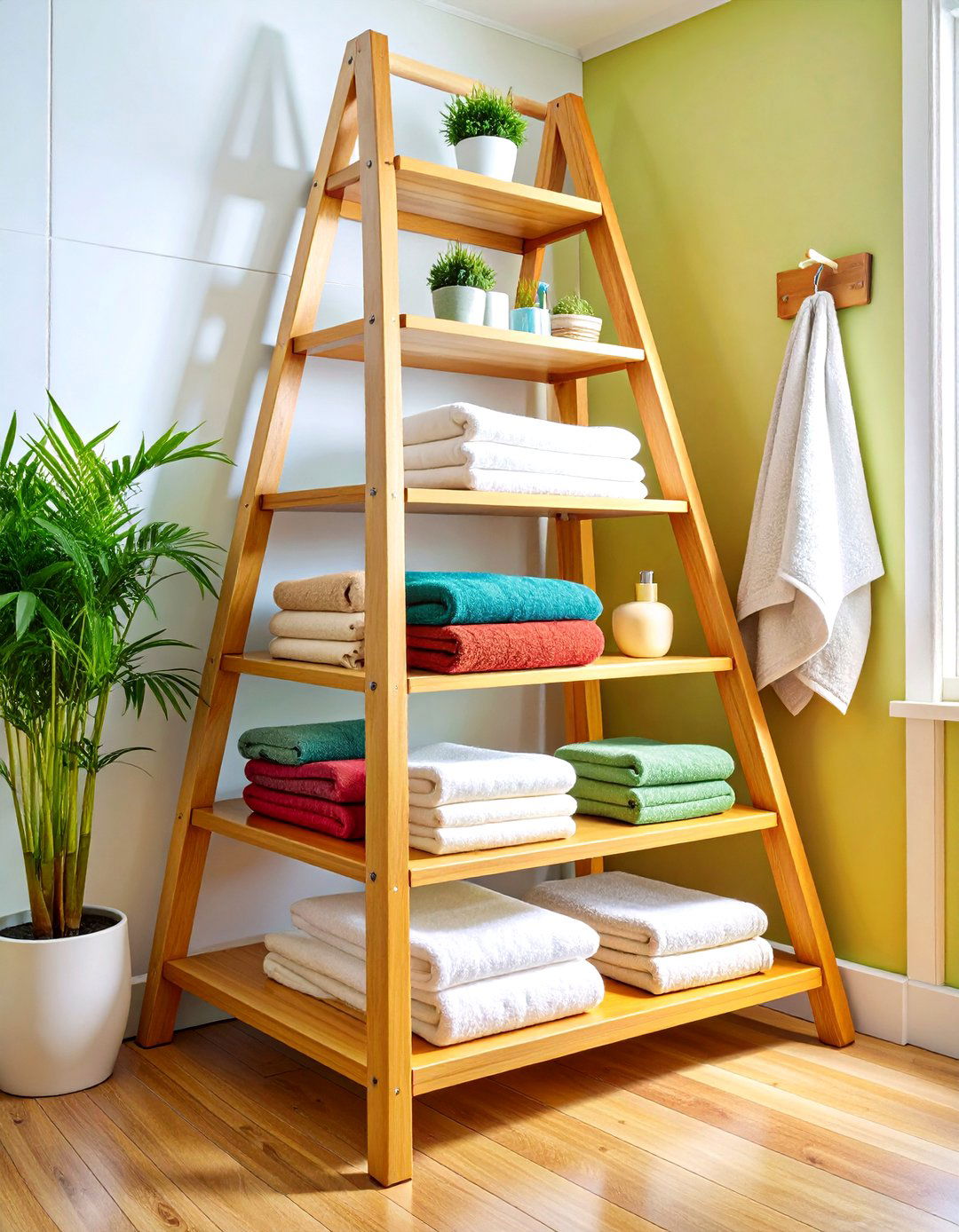 Corner Ladder Shelving Units - 24 Small Bathroom Shelving Ideas