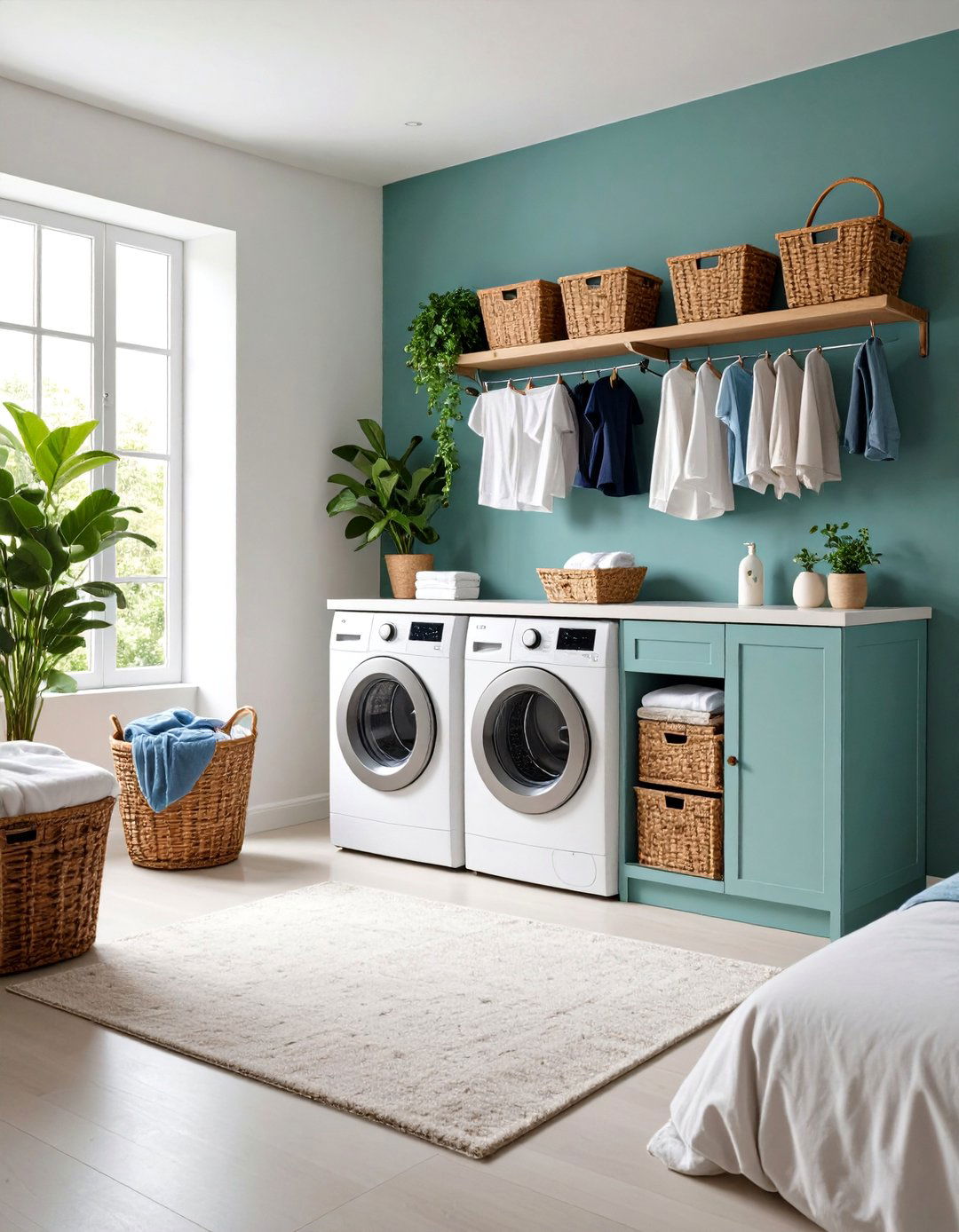 Corner Laundry Sorting and Organization Station - 24 Bedroom Corner Ideas