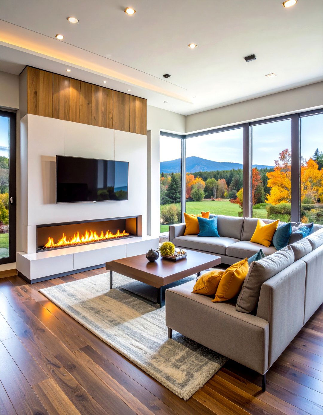 Corner Linear Fireplace with Wrap Around Design - 24 Linear Fireplace Ideas With Tv Above