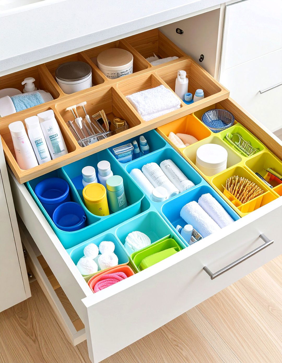 Corner Maximizing Curved Organization with Space Optimization - 24 Bathroom Drawer Organization Ideas