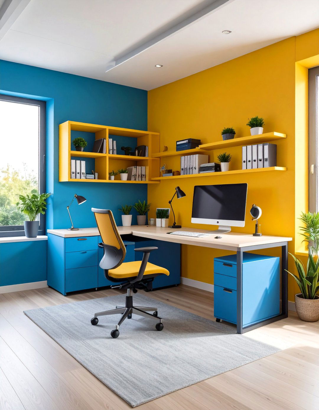 Corner Office Setup with L Shaped Desk Configuration - 24 Small Office Ideas