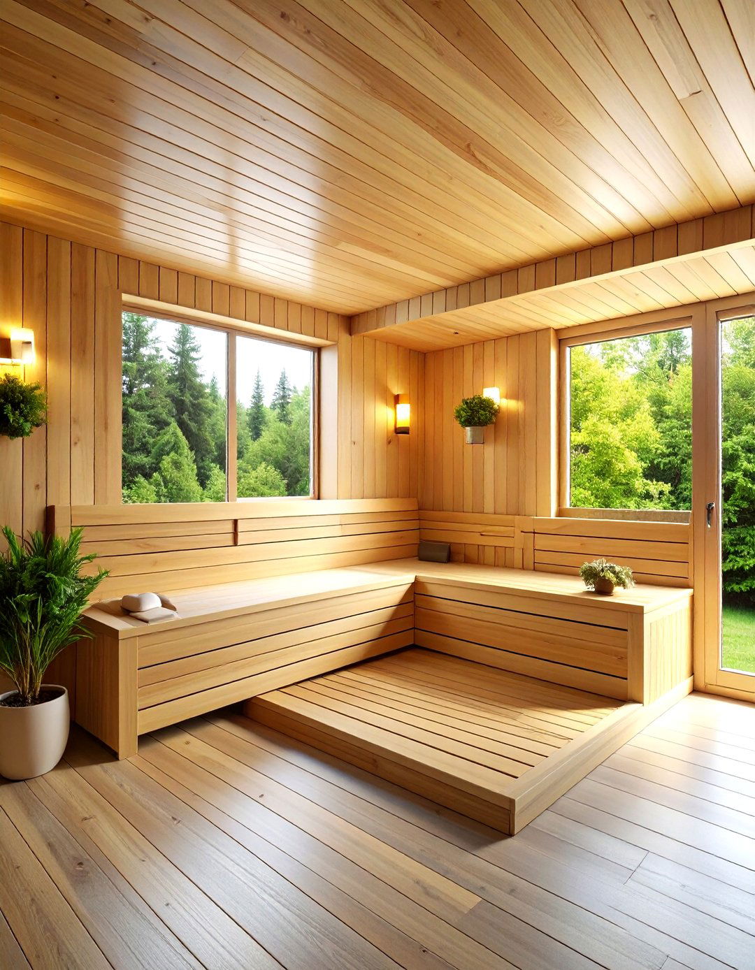 Corner Sauna Installation with Angular Design - 24 Sauna Room Design Ideas
