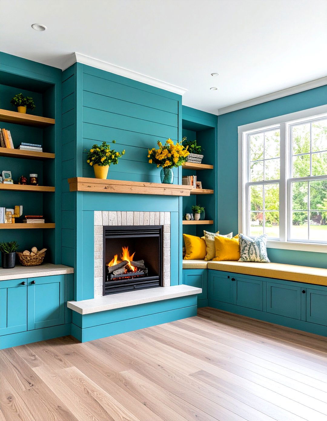 Corner Shiplap Fireplace with Wraparound Design - 24 Shiplap Fireplace Ideas