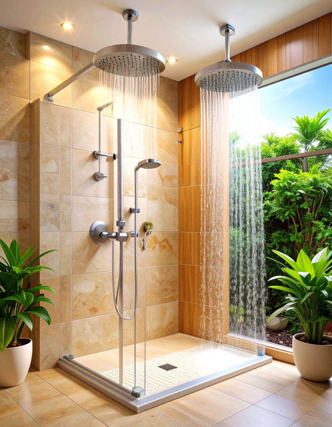Corner Shower with Multiple Shower Heads - 24 Corner Shower Ideas