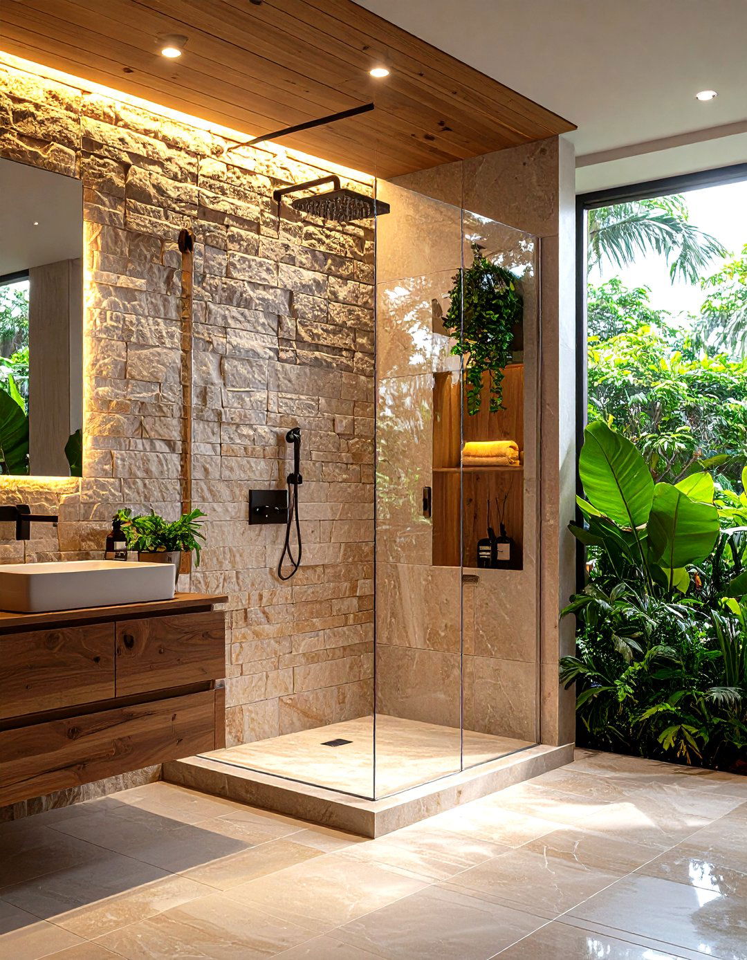 Corner Shower with Textured Wall Surfaces - 24 Corner Shower Ideas