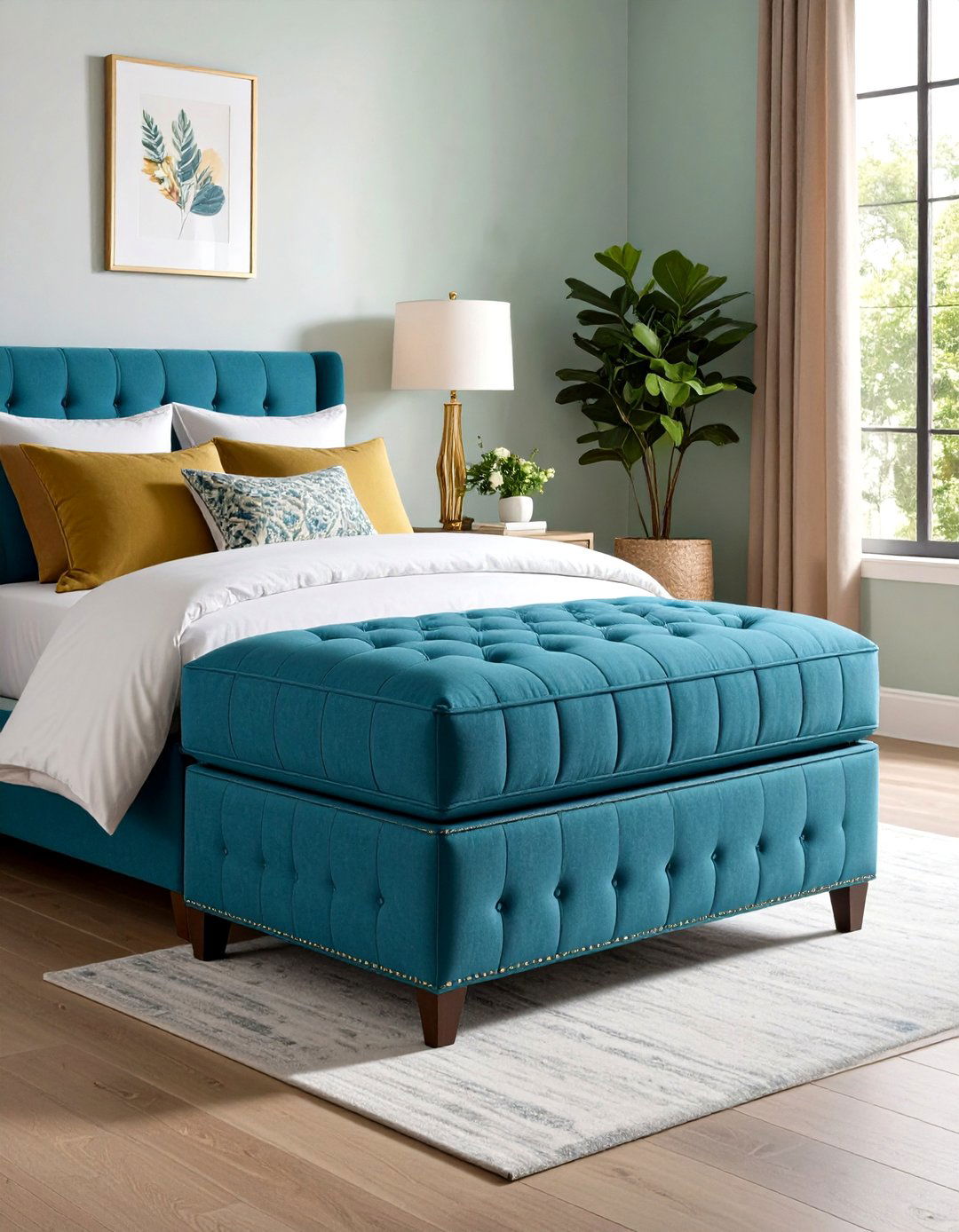 Corner Storage Ottoman with Hidden Organization - 24 Bedroom Corner Ideas